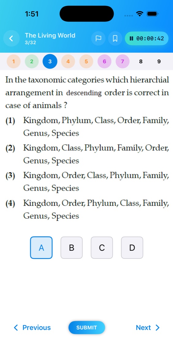 NEET Preparation mock test screen — NTA-style question palette with mark for review